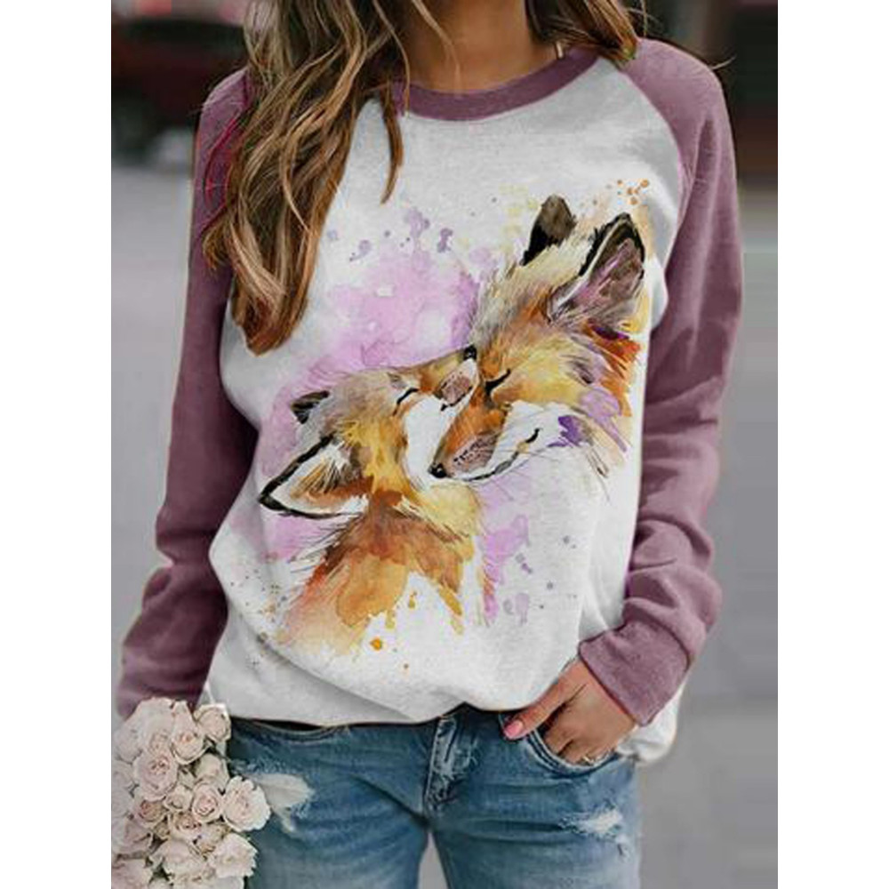 Watercolor Fox Love Contrast Color Sweatshirt