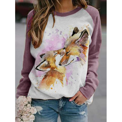 Watercolor Fox Love Contrast Color Sweatshirt