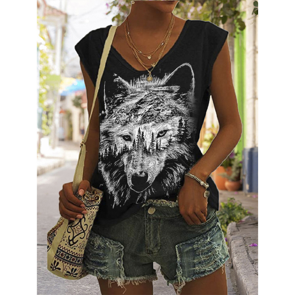 Wild Wolf Landscape Inspired Art V Neck Tank Top