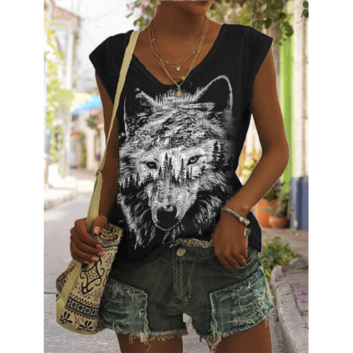 Wild Wolf Landscape Inspired Art V Neck Tank Top