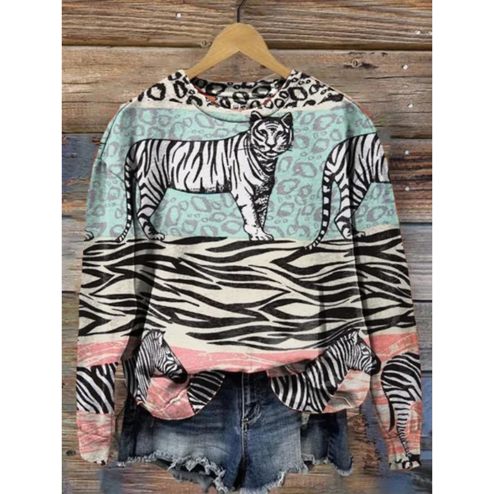 Women's Animal Print Long Sleeve Crewneck Sweatshirt
