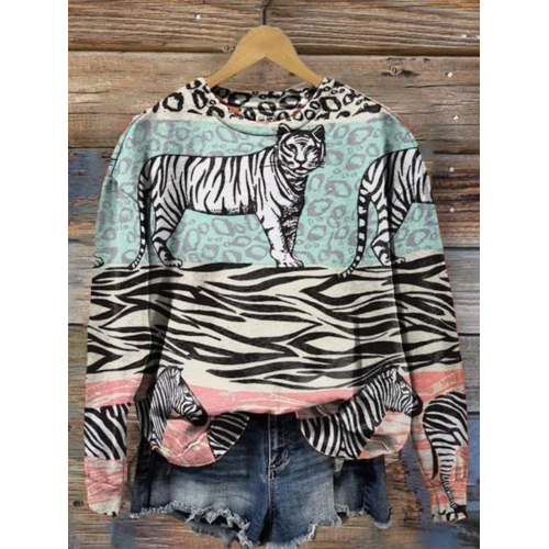Women's Animal Print Long Sleeve Crewneck Sweatshirt