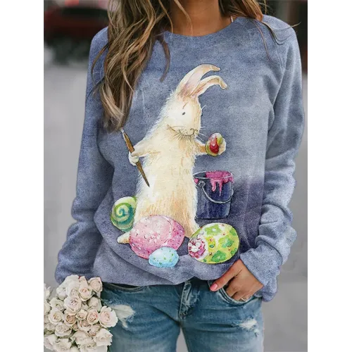 Women's Easter Bunny Egg Print Sweatshirt