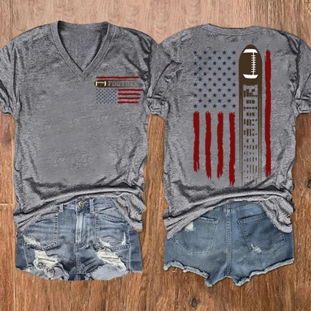 2023 Football Lover America Flag Casual T-Shirt