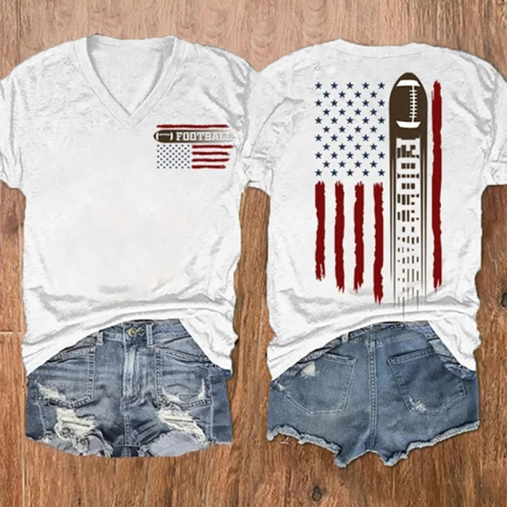 2023 Football Lover America Flag Casual T-Shirt