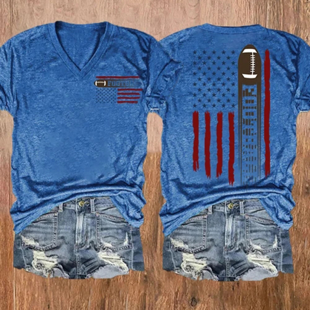 2023 Football Lover America Flag Casual T-Shirt