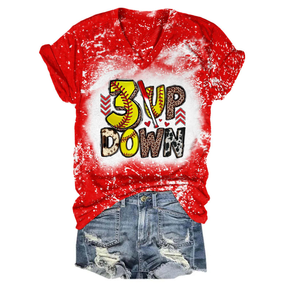 3 Up Down Tie Dye V Neck T-Shirt