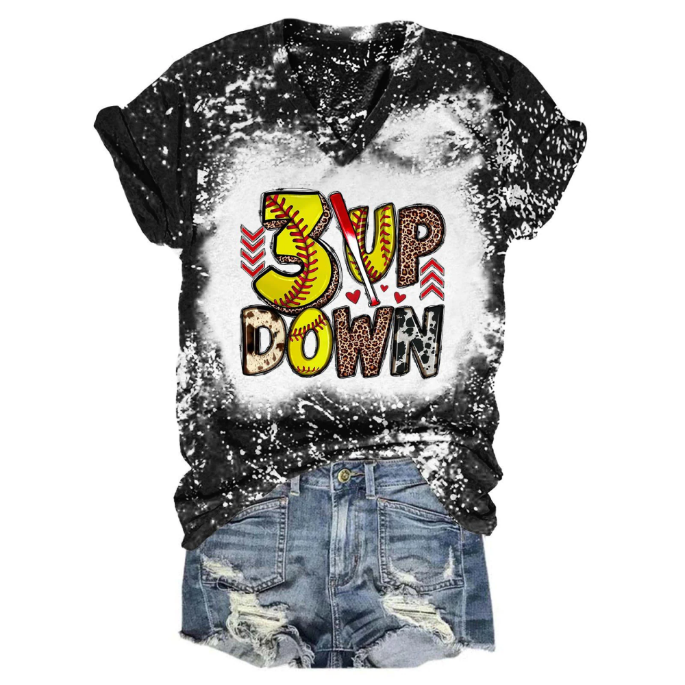 3 Up Down Tie Dye V Neck T-Shirt