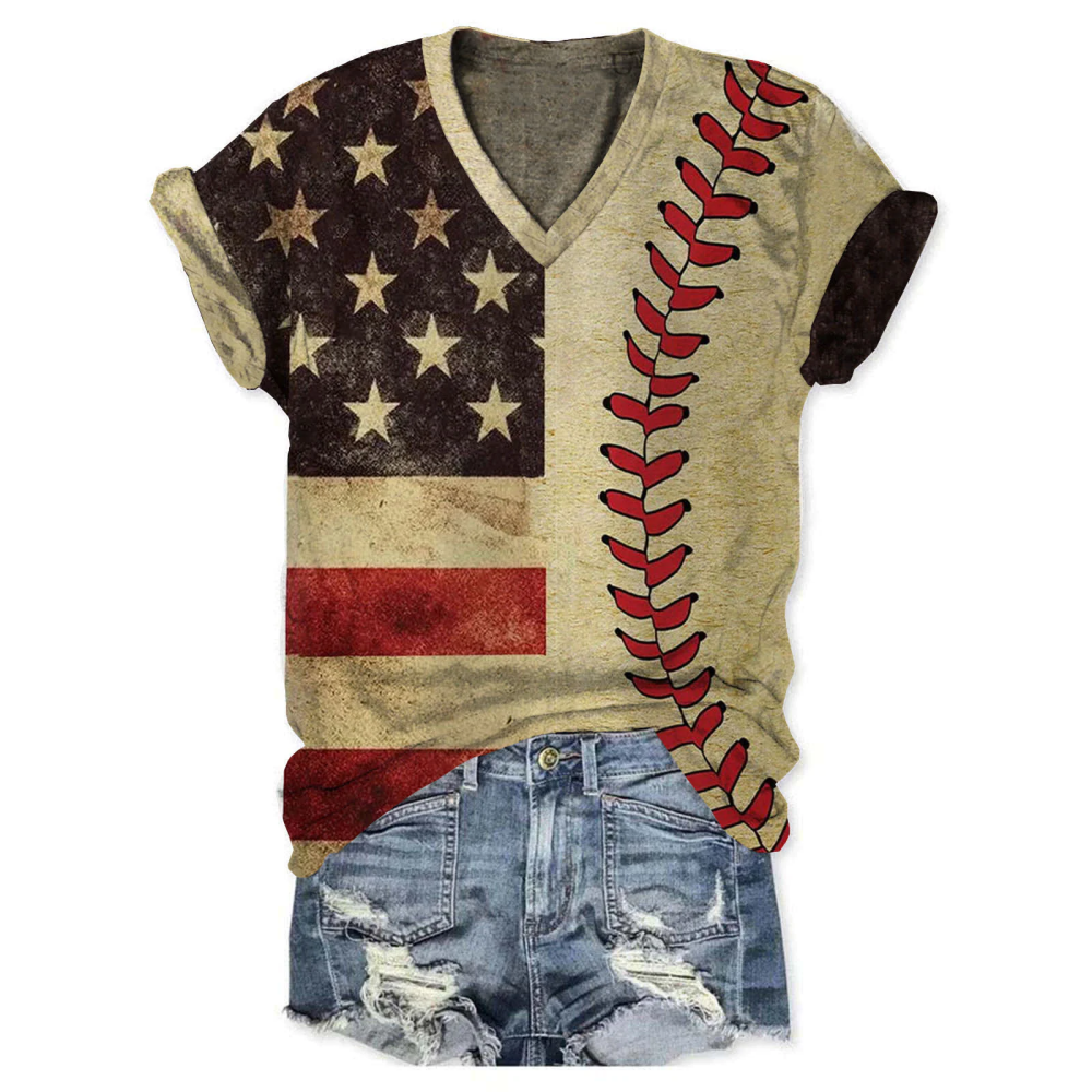 AMERICAN FLAG BASEBALL WOMEN T-SHIRT