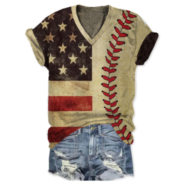 AMERICAN FLAG BASEBALL WOMEN T-SHIRT
