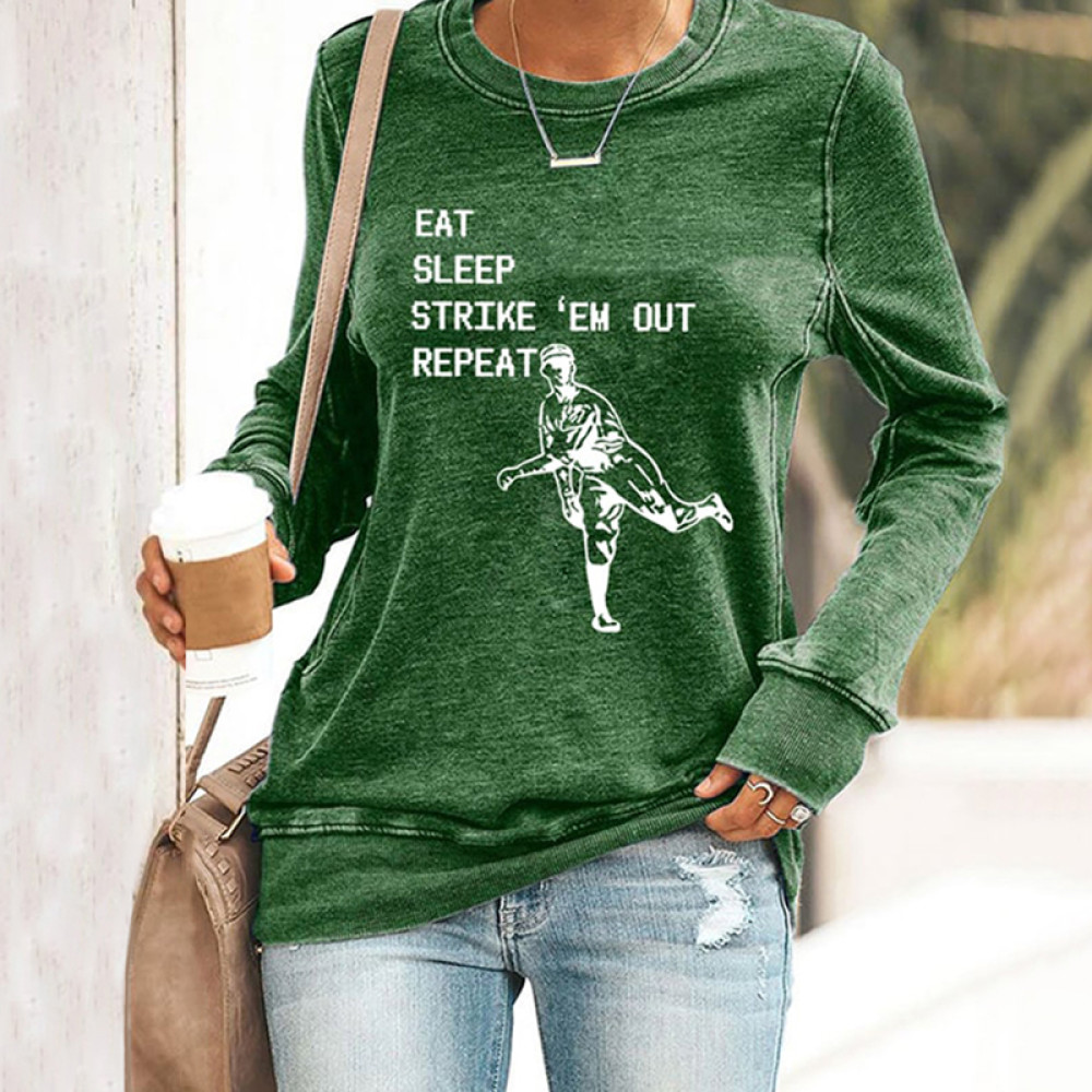 Baseball Eat, Sleep, Strike 'Em Out Print Sweatshirt