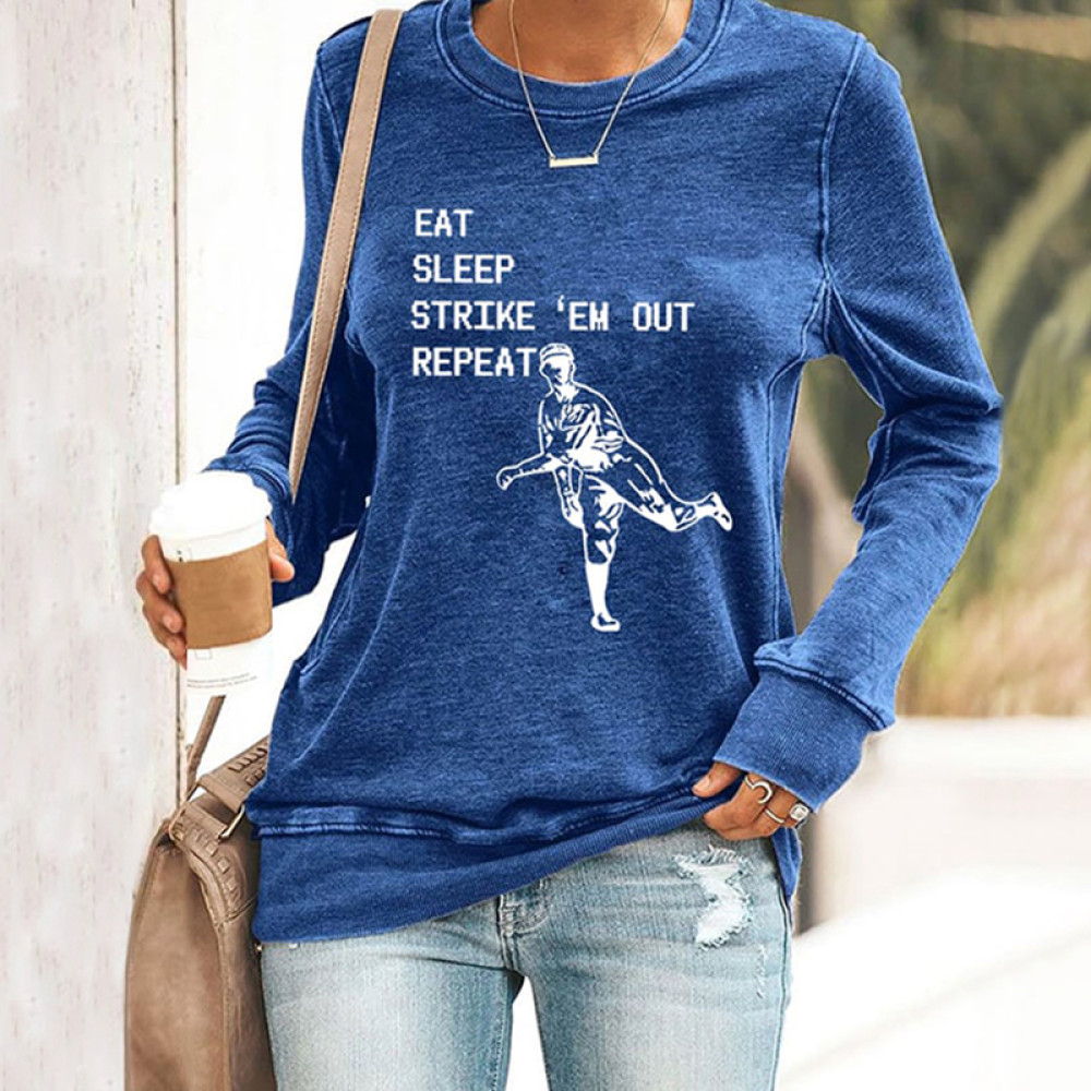 Baseball Eat, Sleep, Strike 'Em Out Print Sweatshirt