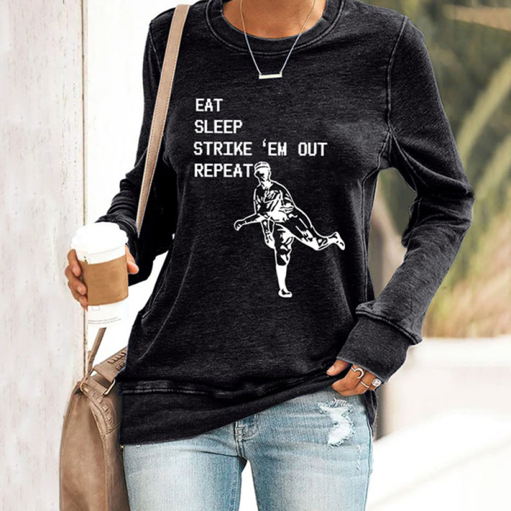 Baseball Eat, Sleep, Strike 'Em Out Print Sweatshirt