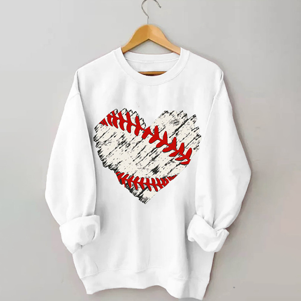 Baseball Heart Print Casual Sweatshirt
