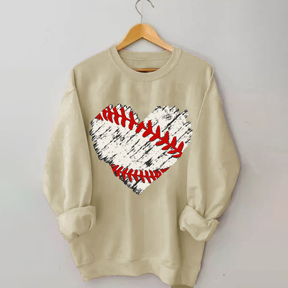 Baseball Heart Print Casual Sweatshirt