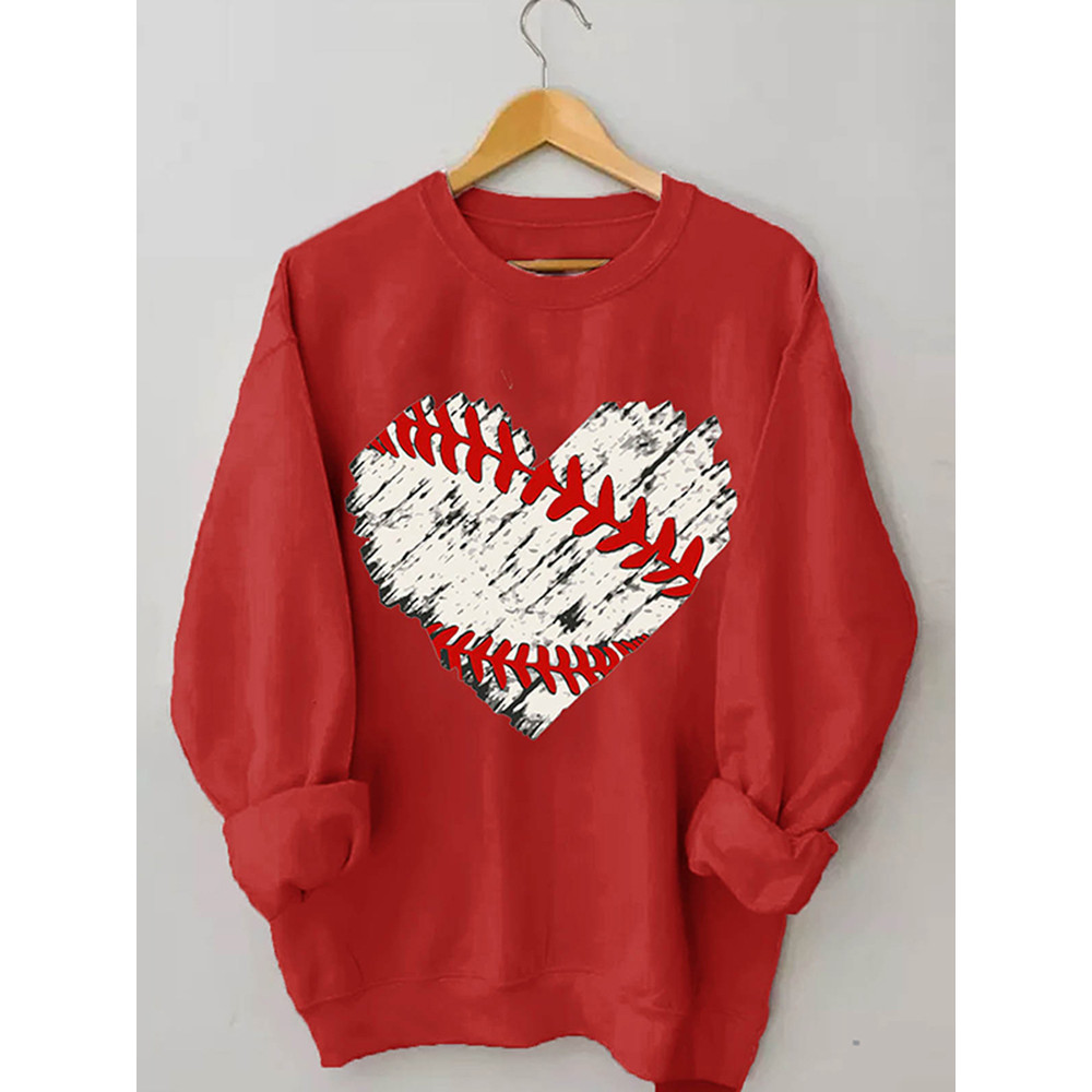 Baseball Heart Print Casual Sweatshirt