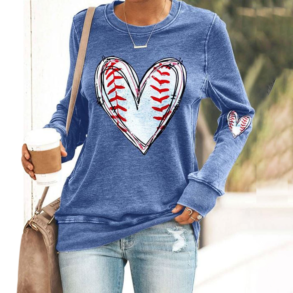 Baseball Heart Print Long Sleeve Sweatshirt