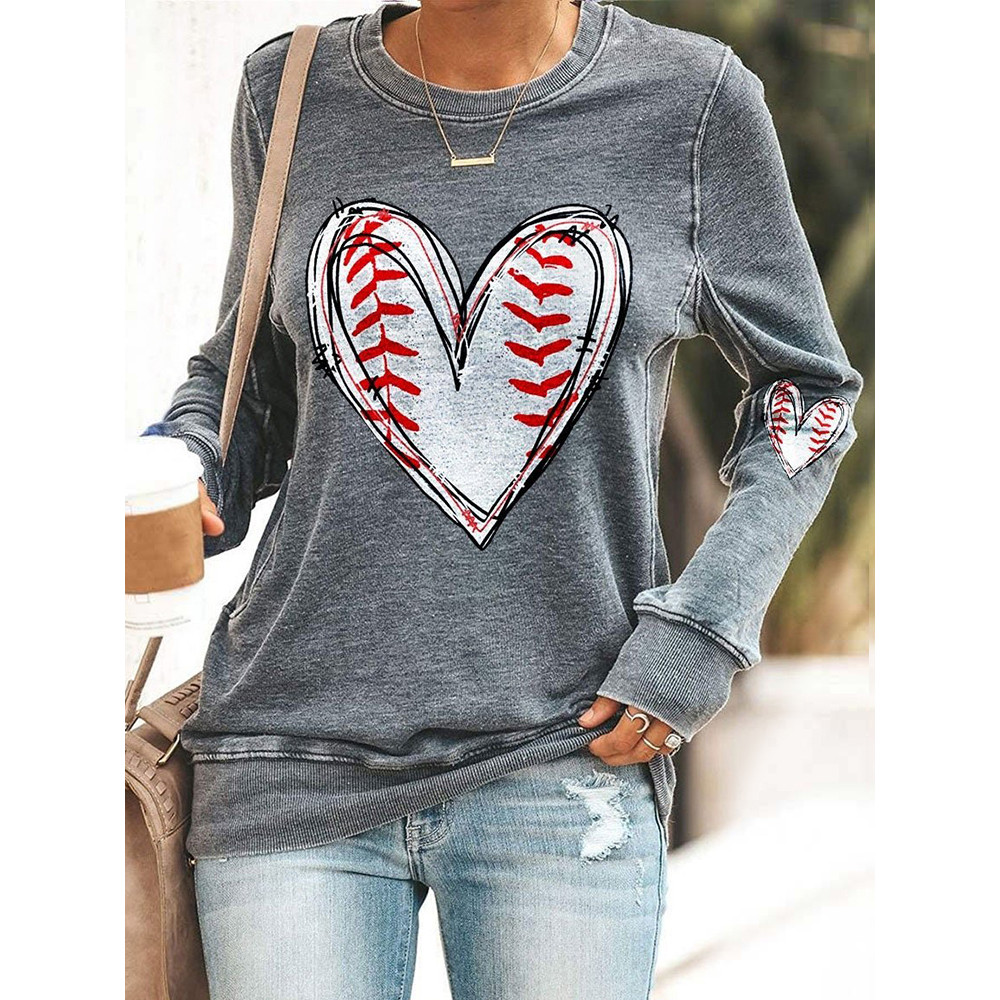 Baseball Heart Print Long Sleeve Sweatshirt