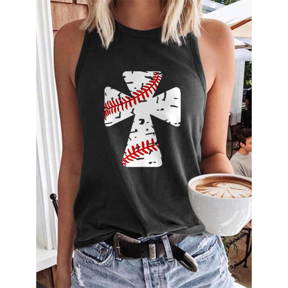 Baseball Inspired Cross Graphic Tank Top