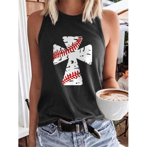 Baseball Inspired Cross Graphic Tank Top