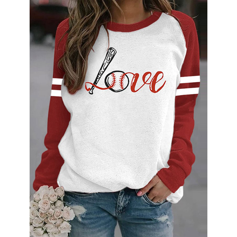 Baseball Love Print Casual Sweatshirt