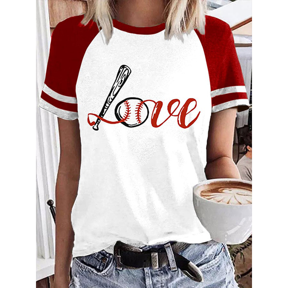 Baseball Love Print Casual T-Shirt