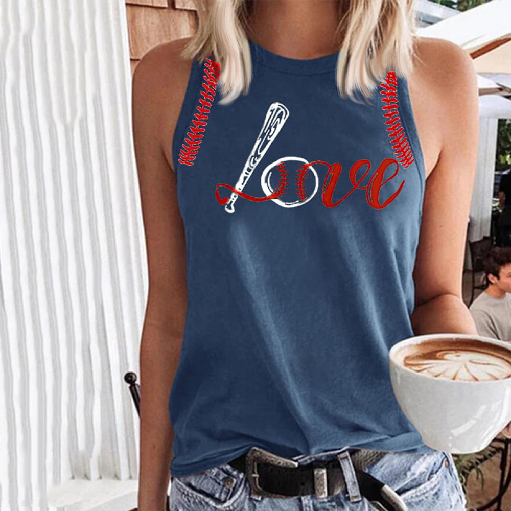 Baseball Love Print Sleeveless Tank Top