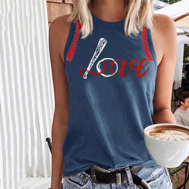 Baseball Love Print Sleeveless Tank Top
