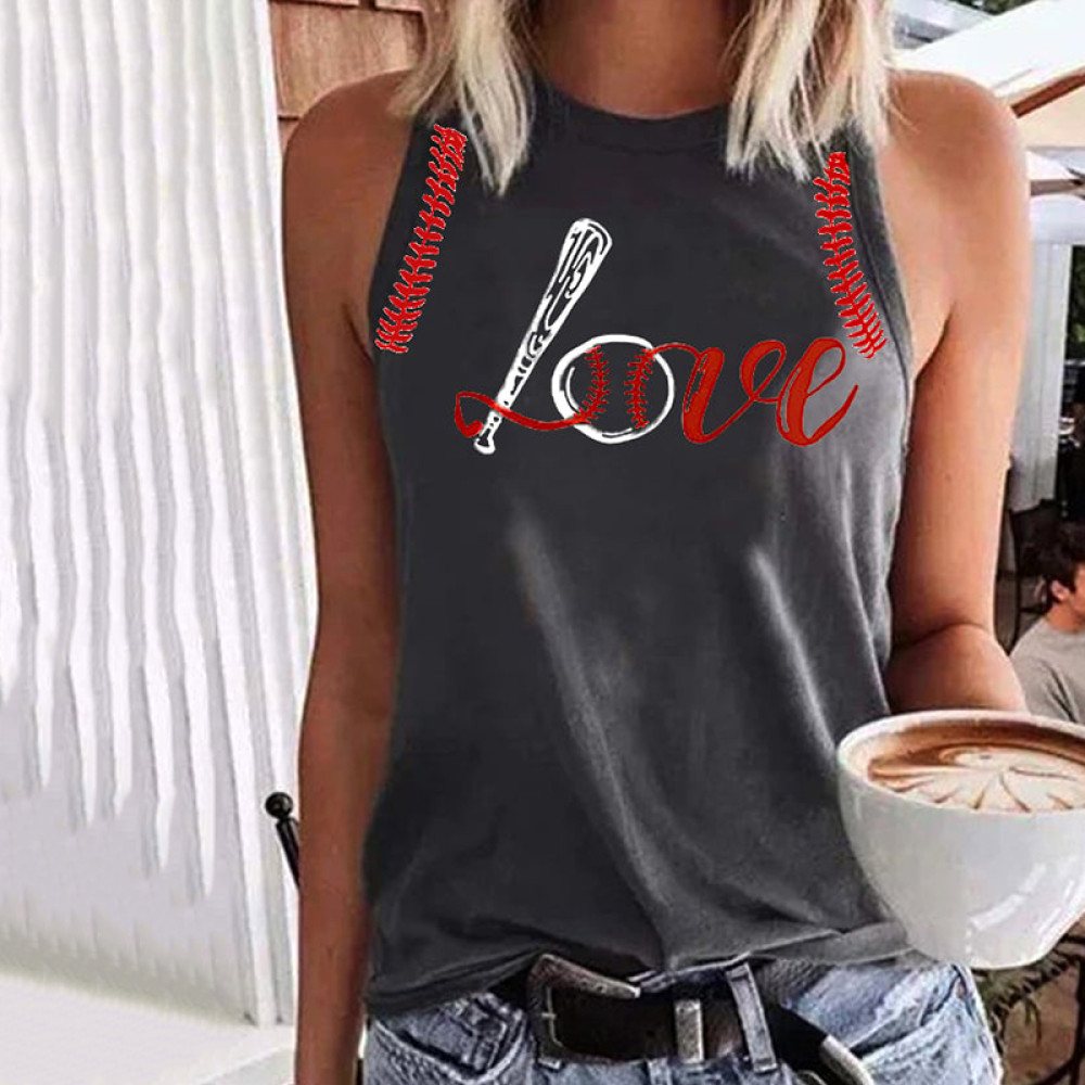 Baseball Love Print Sleeveless Tank Top