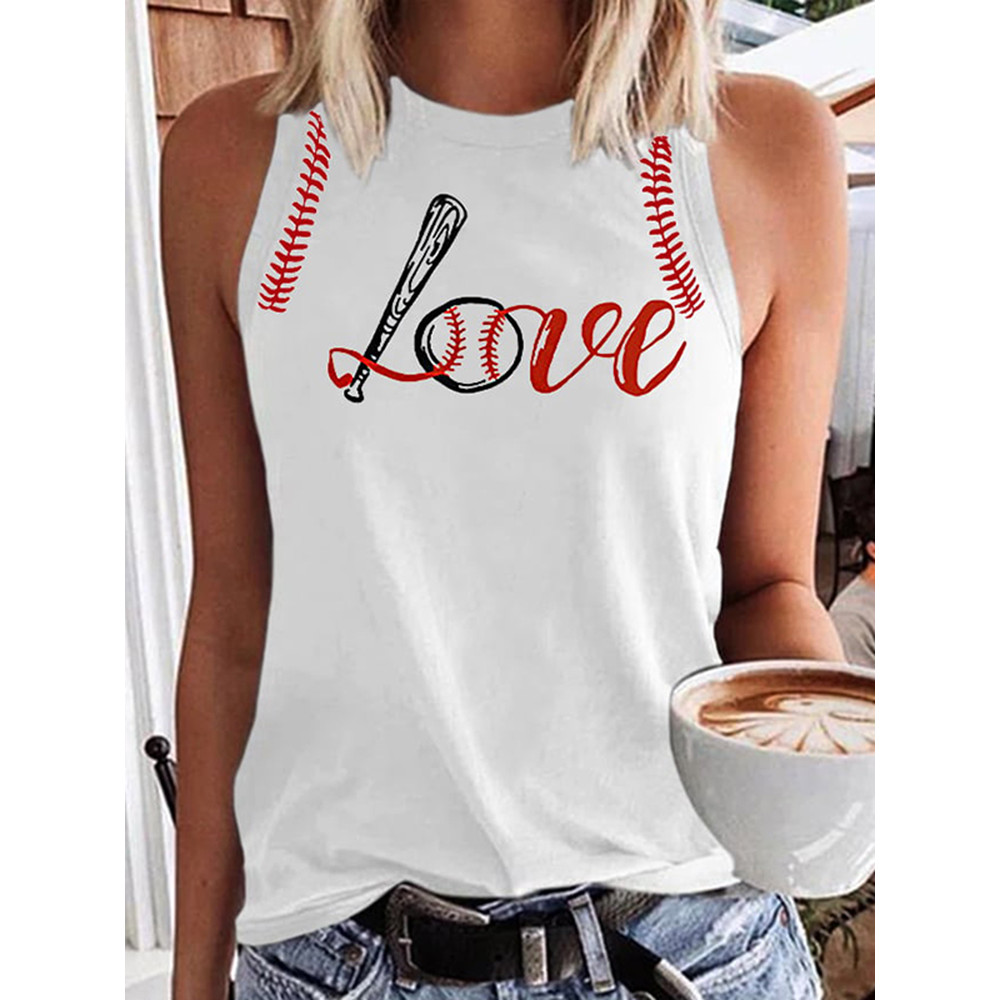 Baseball Love Print Sleeveless Tank Top