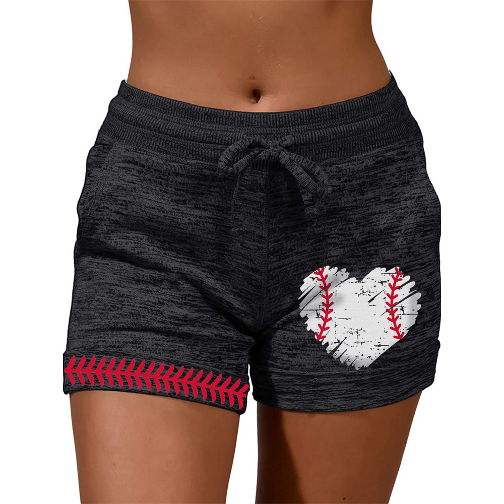 Baseball Lover Heart Print Heather Shorts