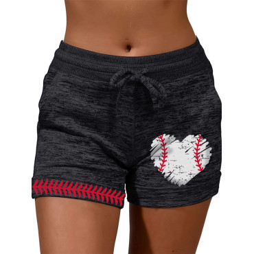 Baseball Lover Heart Print Heather Shorts