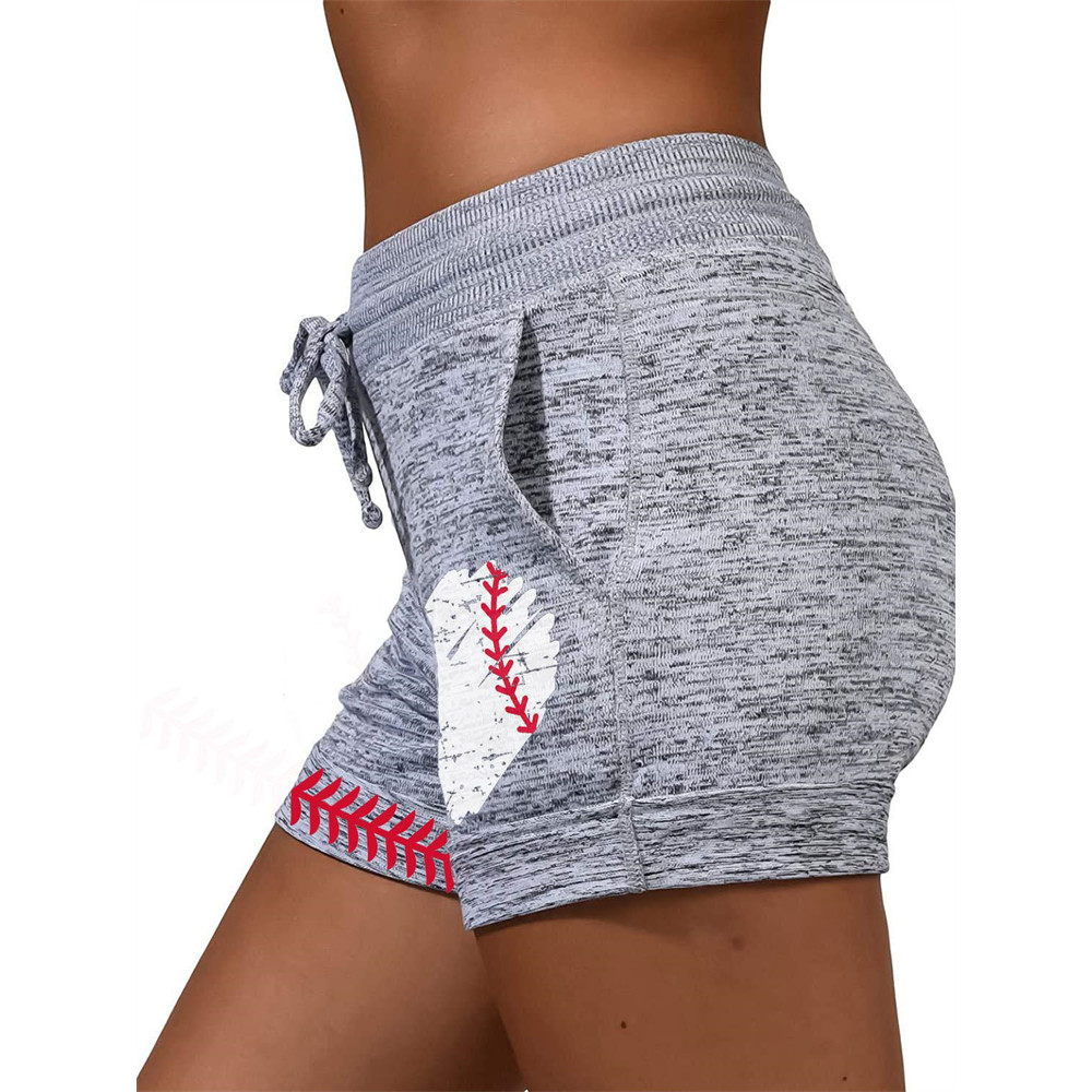Baseball Lover Heart Print Heather Shorts