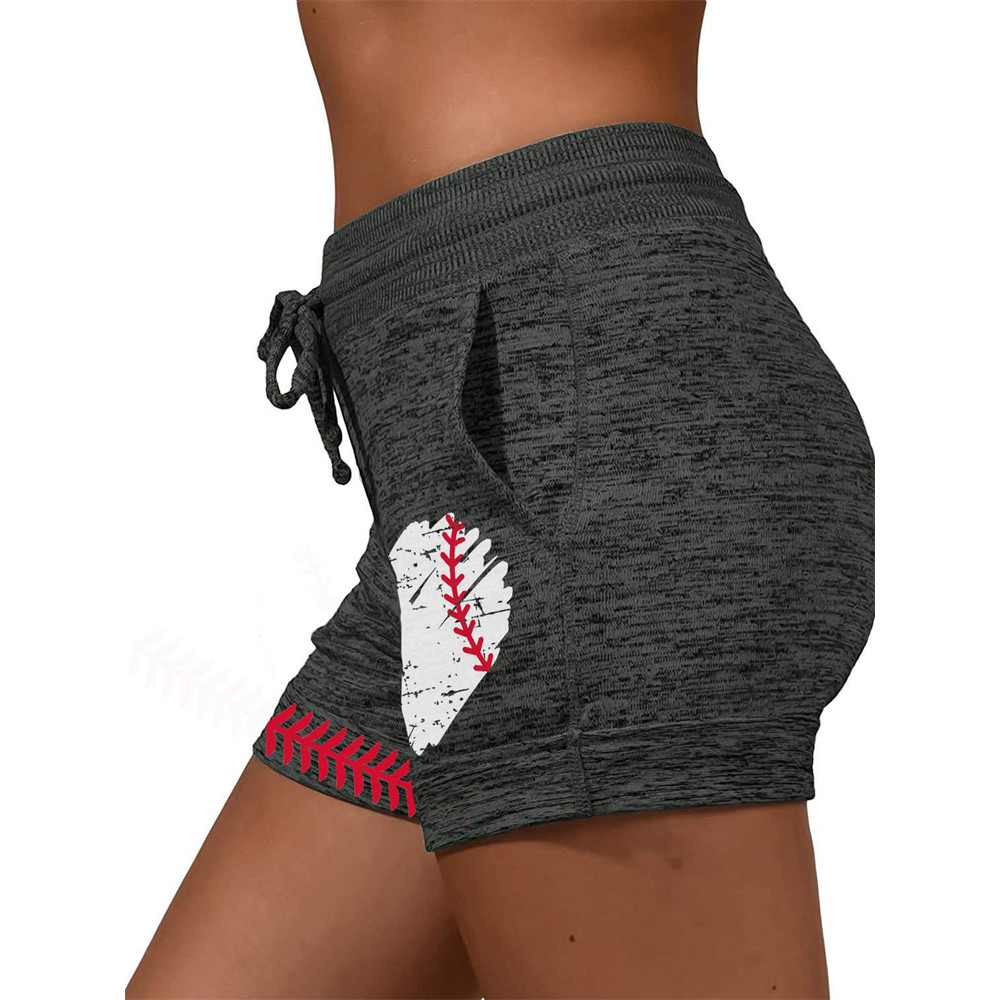 Baseball Lover Heart Print Heather Shorts
