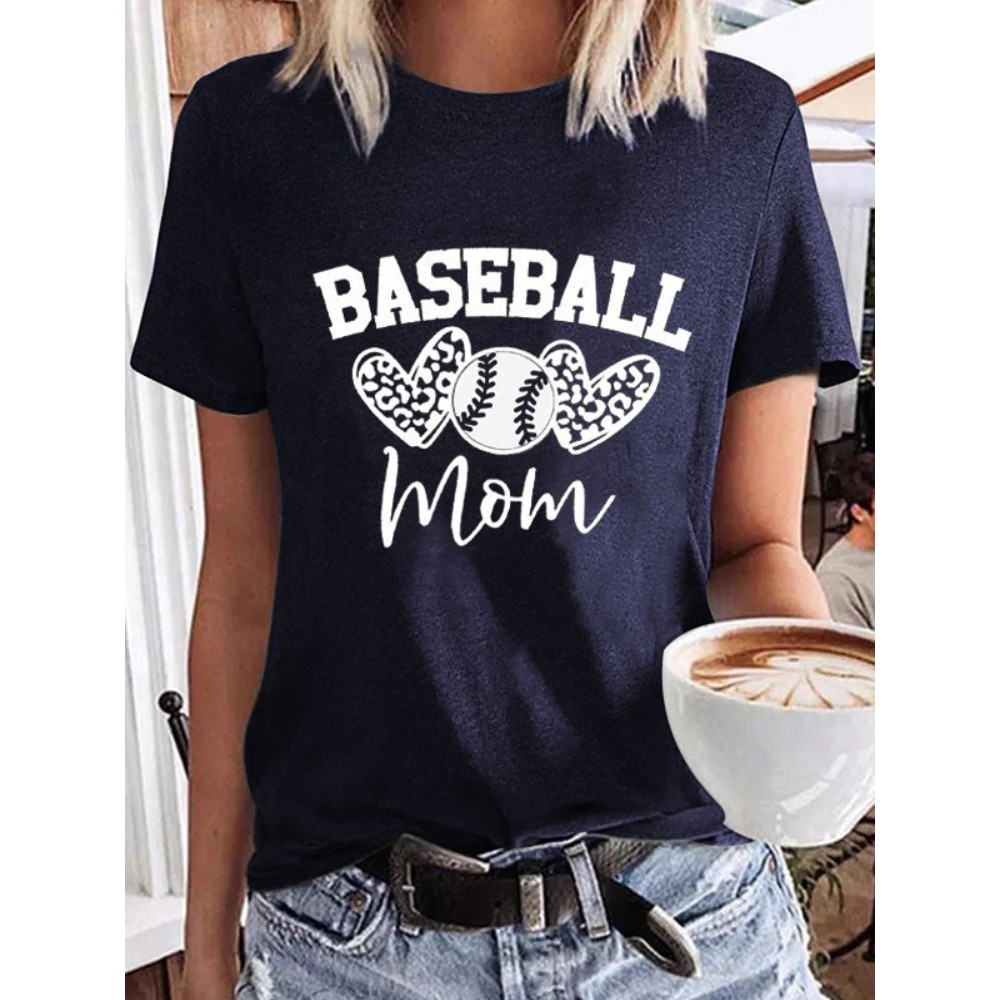 Baseball Mom Leopard Printed Casual Tee
