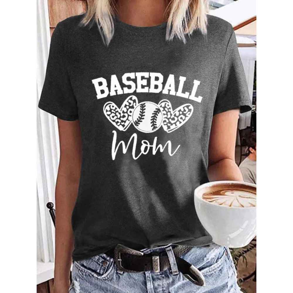 Baseball Mom Leopard Printed Casual Tee