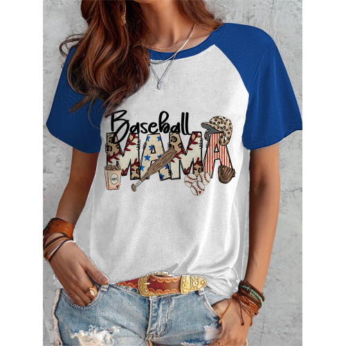 Baseball Mom Print Casual Cozy Crew Neck T-Shirt