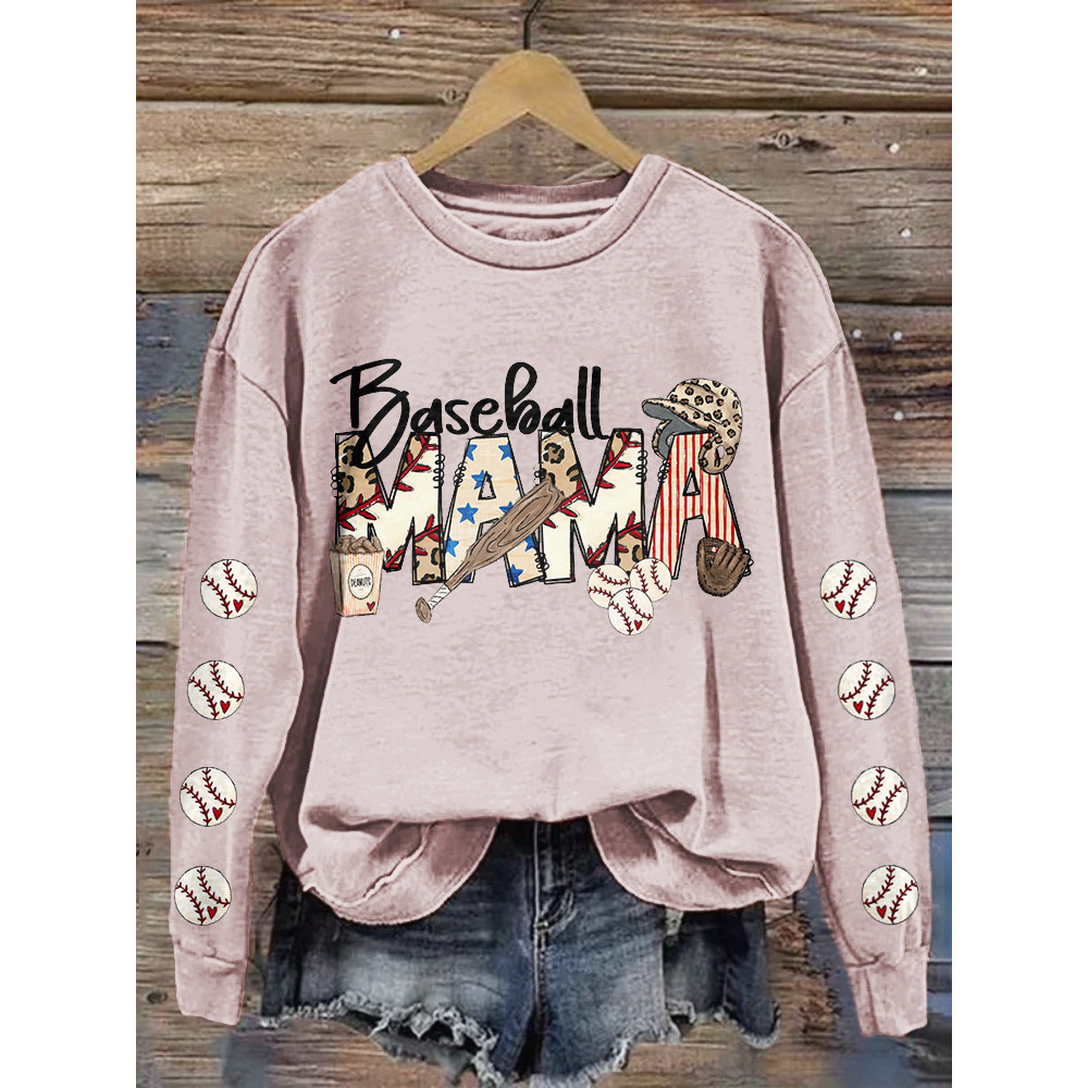 Baseball Mom Print Casual Cozy Sweatshirt