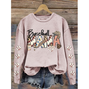 Baseball Mom Print Casual Cozy Sweatshirt