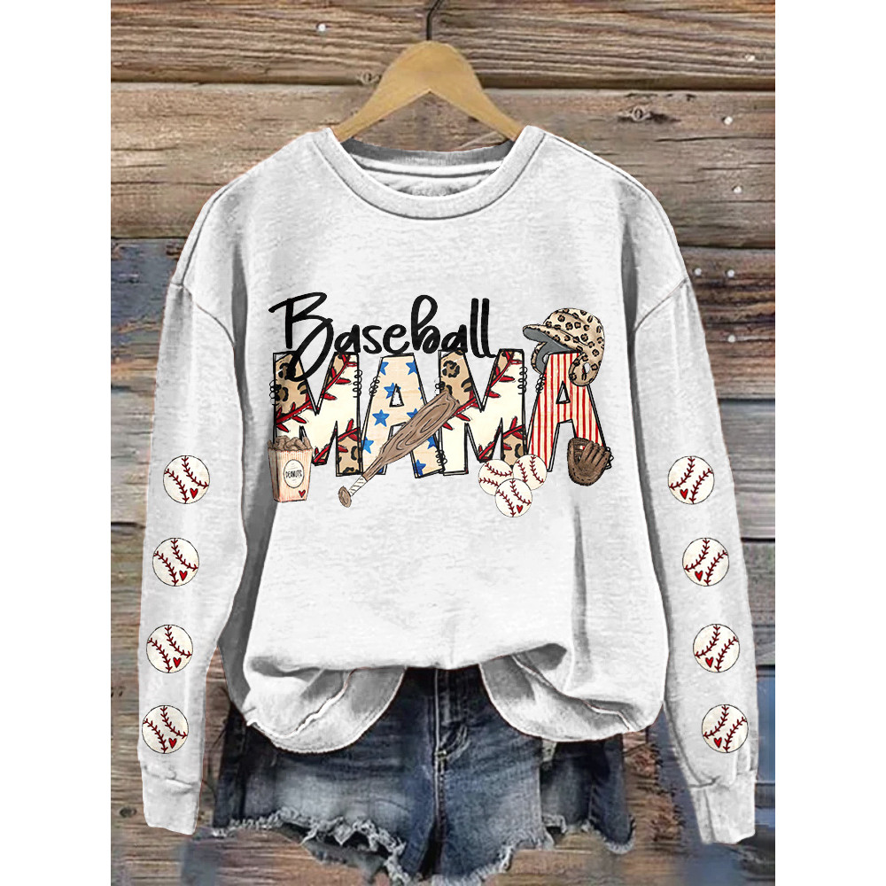 Baseball Mom Print Casual Cozy Sweatshirt