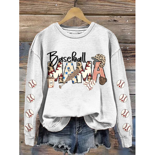 Baseball Mom Print Casual Cozy Sweatshirt
