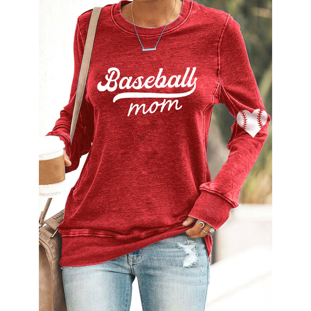 Baseball Mom Print Casual Sweatshirt
