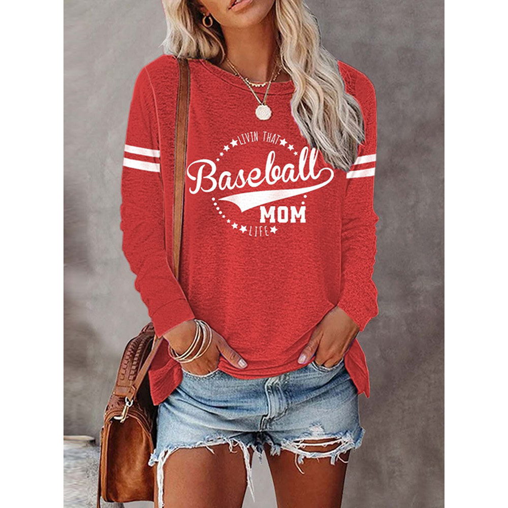 Baseball Mom Print Long Sleeve T-Shirt