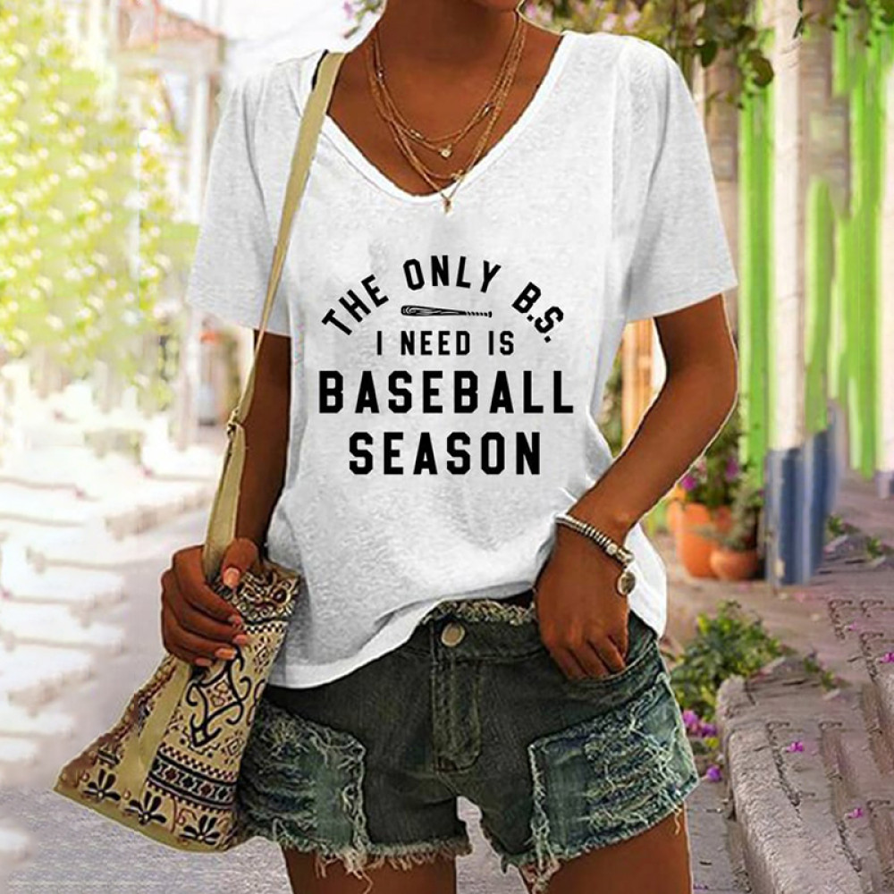 Baseball Mom Print V Neck Casual T-Shirt