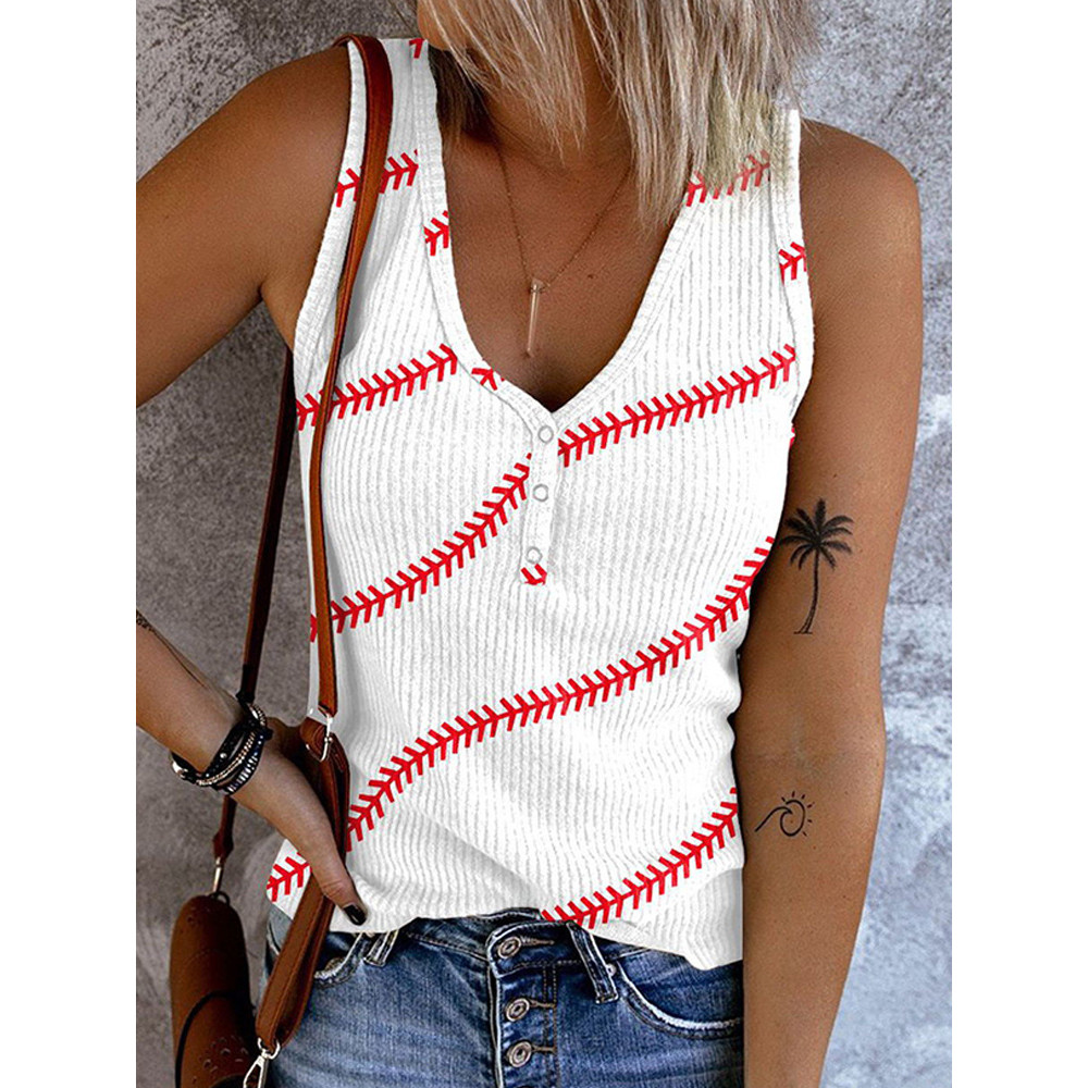 Baseball Pattern Print Casual Cozy V-Neck Tank Top