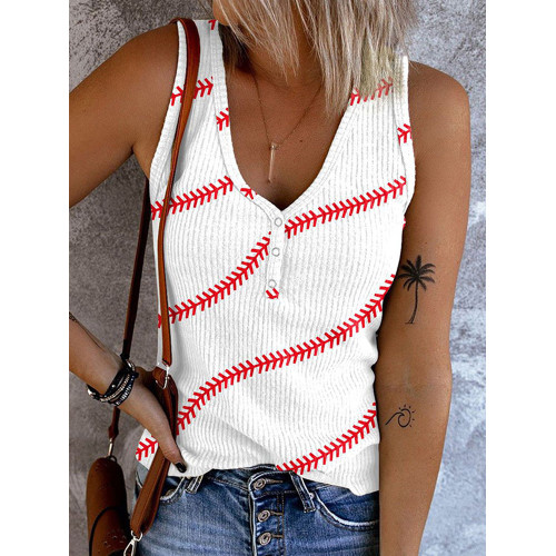 Baseball Pattern Print Casual Cozy V-Neck Tank Top