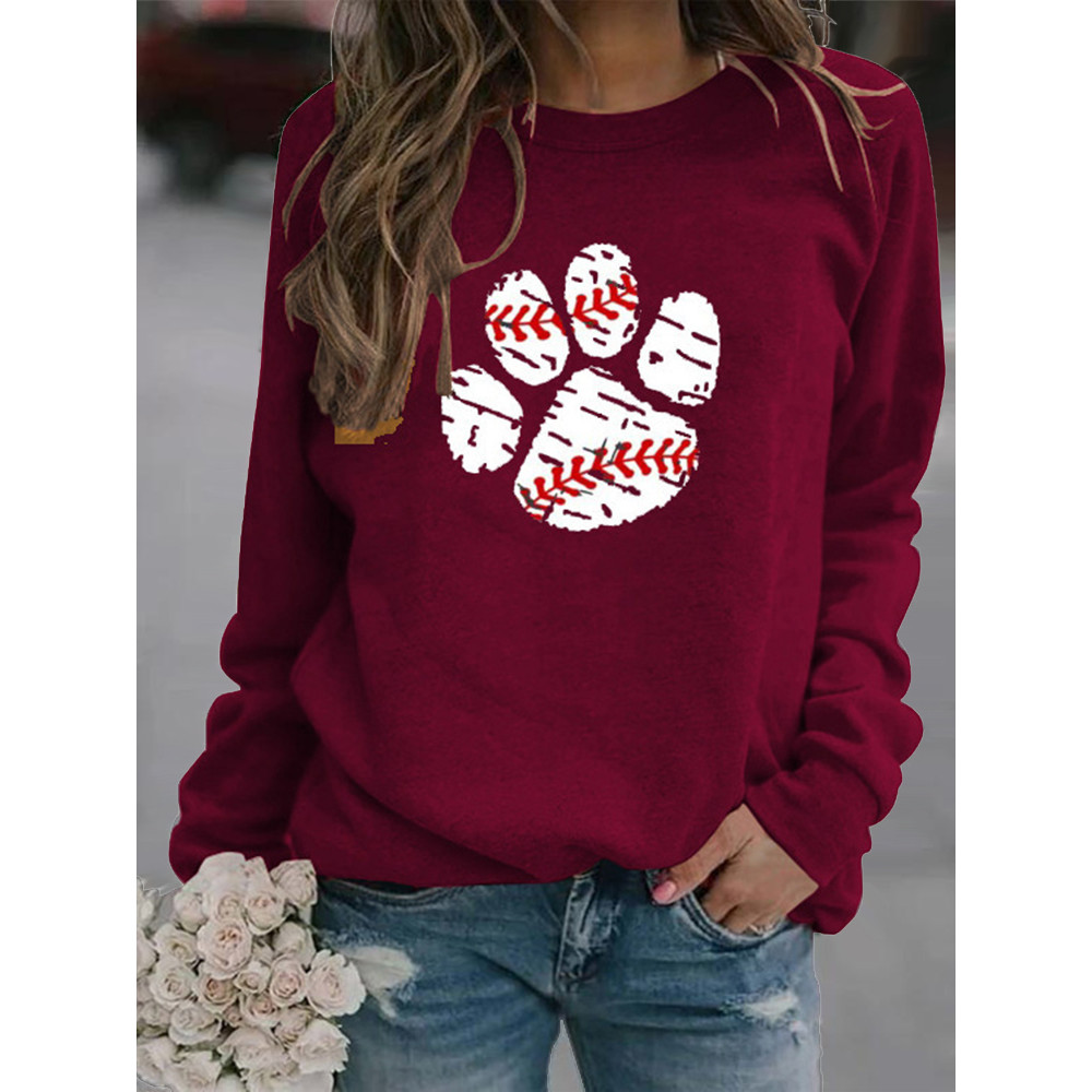 Baseball Paw Print Graphic Sweatshirt
