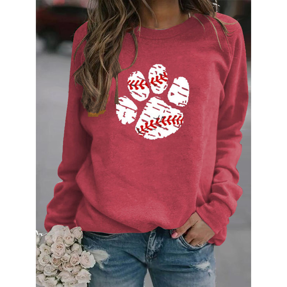 Baseball Paw Print Graphic Sweatshirt