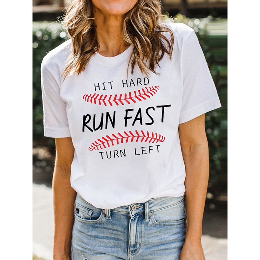 Baseball Print Round Neck Short Sleeve T-Shirt