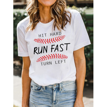 Baseball Print Round Neck Short Sleeve T-Shirt